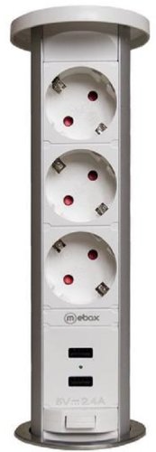 Розетка встраеваемая выдвижная механическая Mebax 105W 3-м.+2xUSB Ø60мм IP44 белый фото Розетка встраеваемая выдвижная механическая Mebax 105W 3-м.+2xUSB Ø60мм IP44 белый картинка